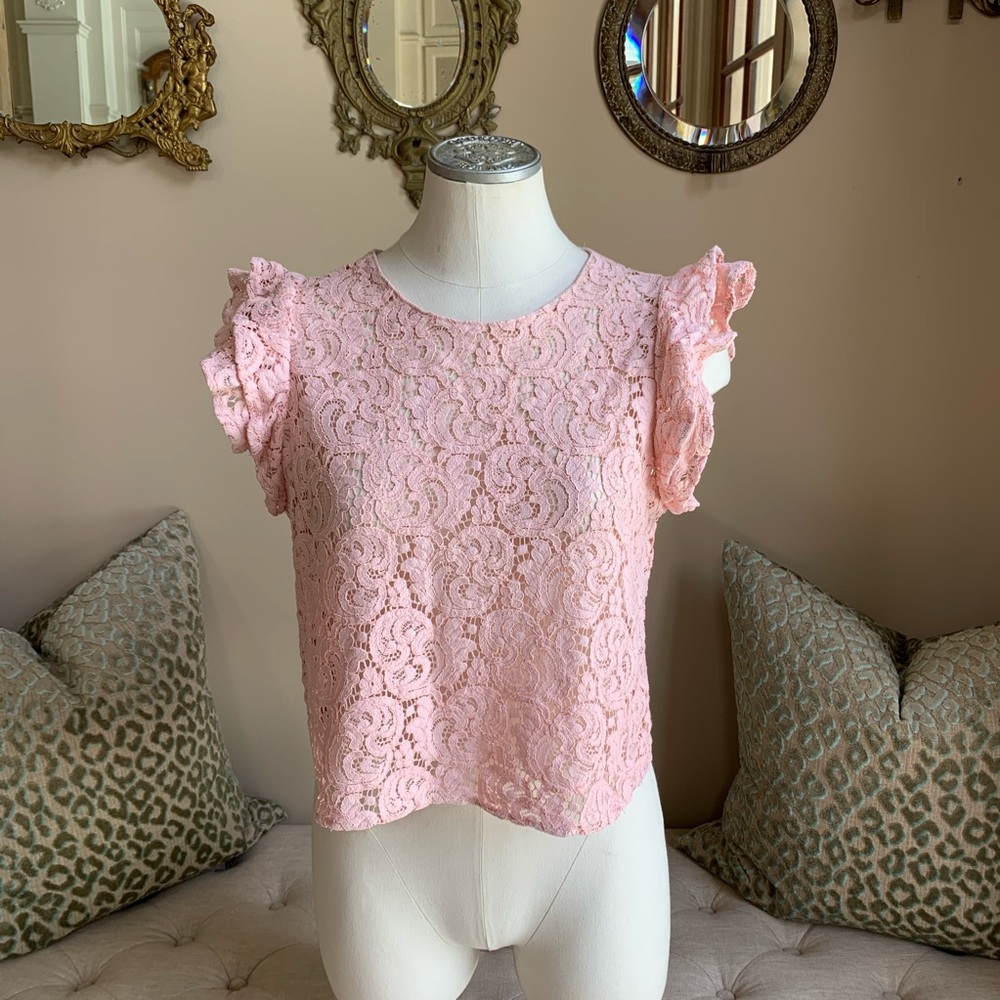 Zara Pink Ruffle Lace Top